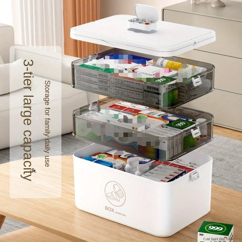 Leak-proof Medicine Organizer 3-Tier First Aid Storage Cabinet Box