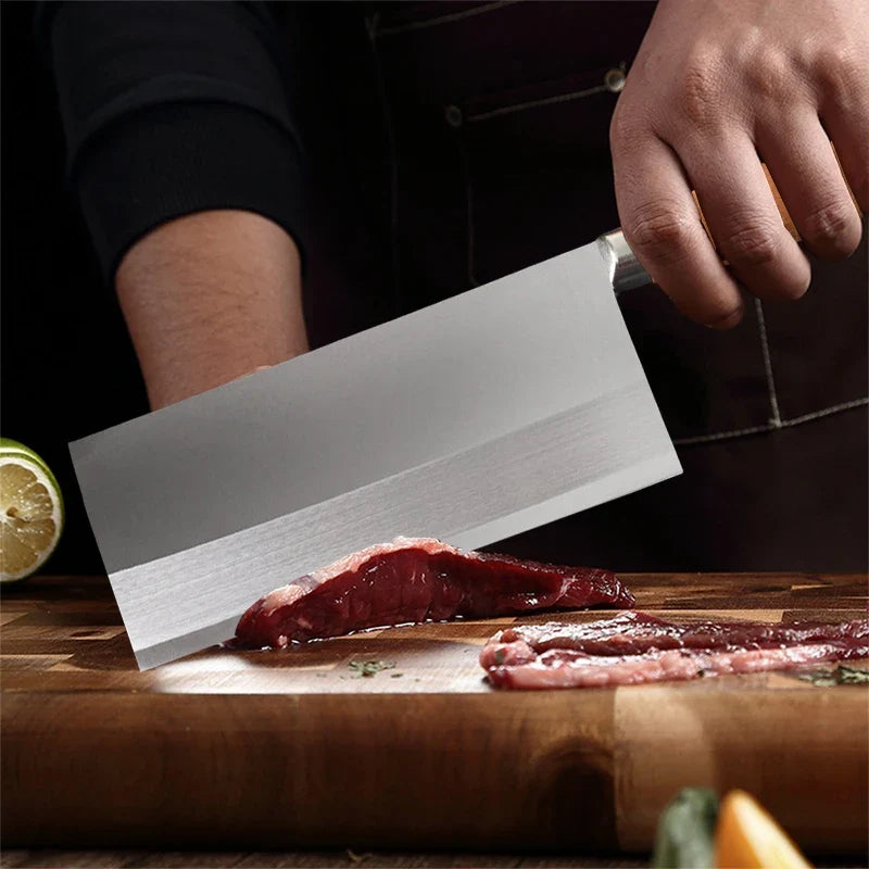Stainless Steel Chinese Cleaver – Wood Handle Slicing Knife