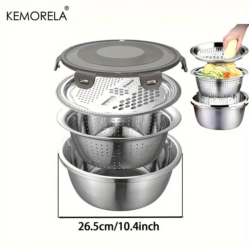 KEMORELA 4-in-1 Stainless Steel Rice Washer Colander & Grater