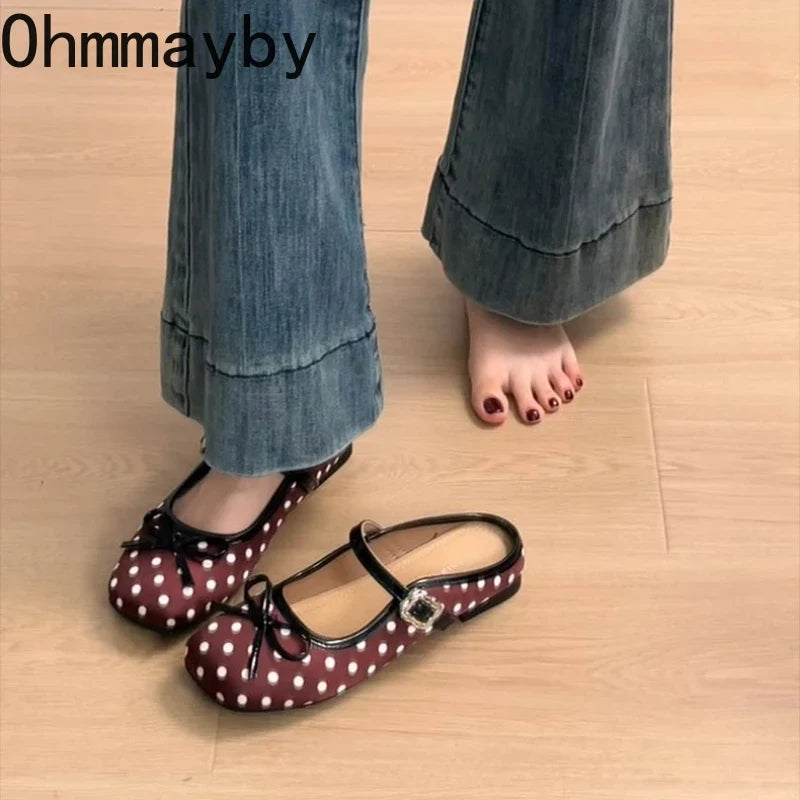 Polka Dot Women's Square Toe Mule Flats | Slip-On Slides