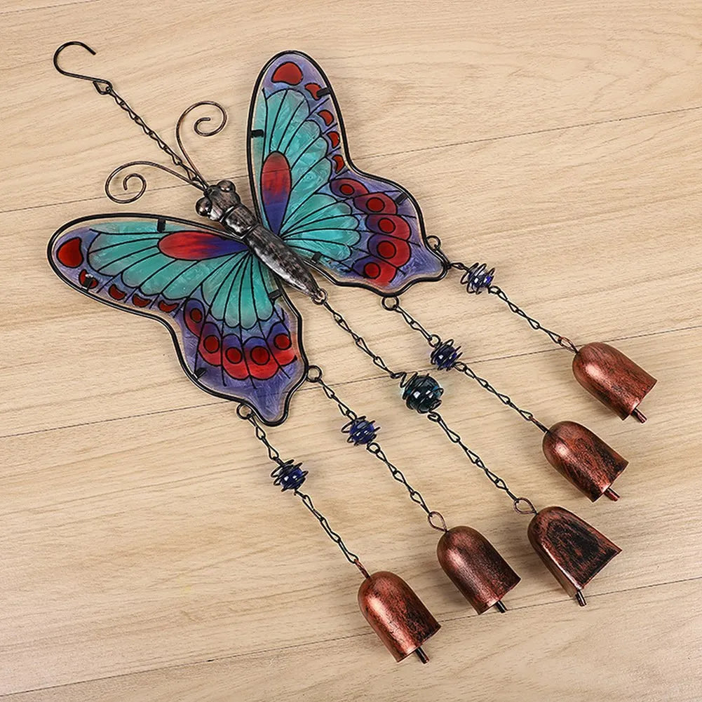 A36T-Big Butterfly Iron Glass Painted Wind Chimes Metal Tube Bell