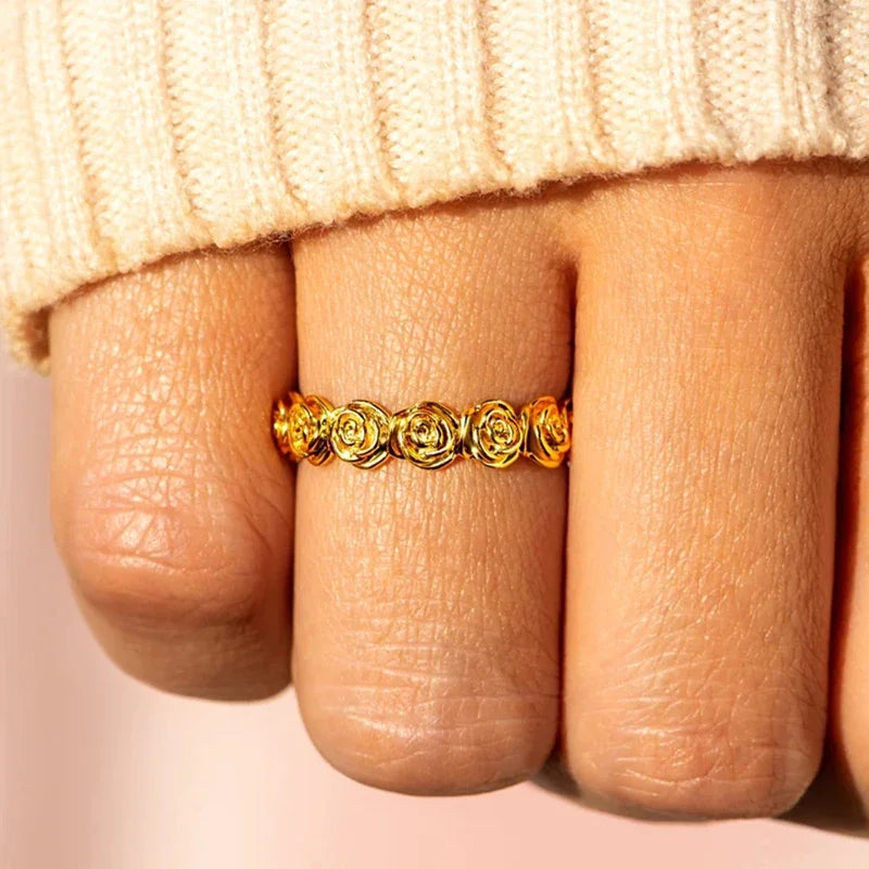 Huitan Gold Rose Flower Promise Ring for Women | Sizes 5–14