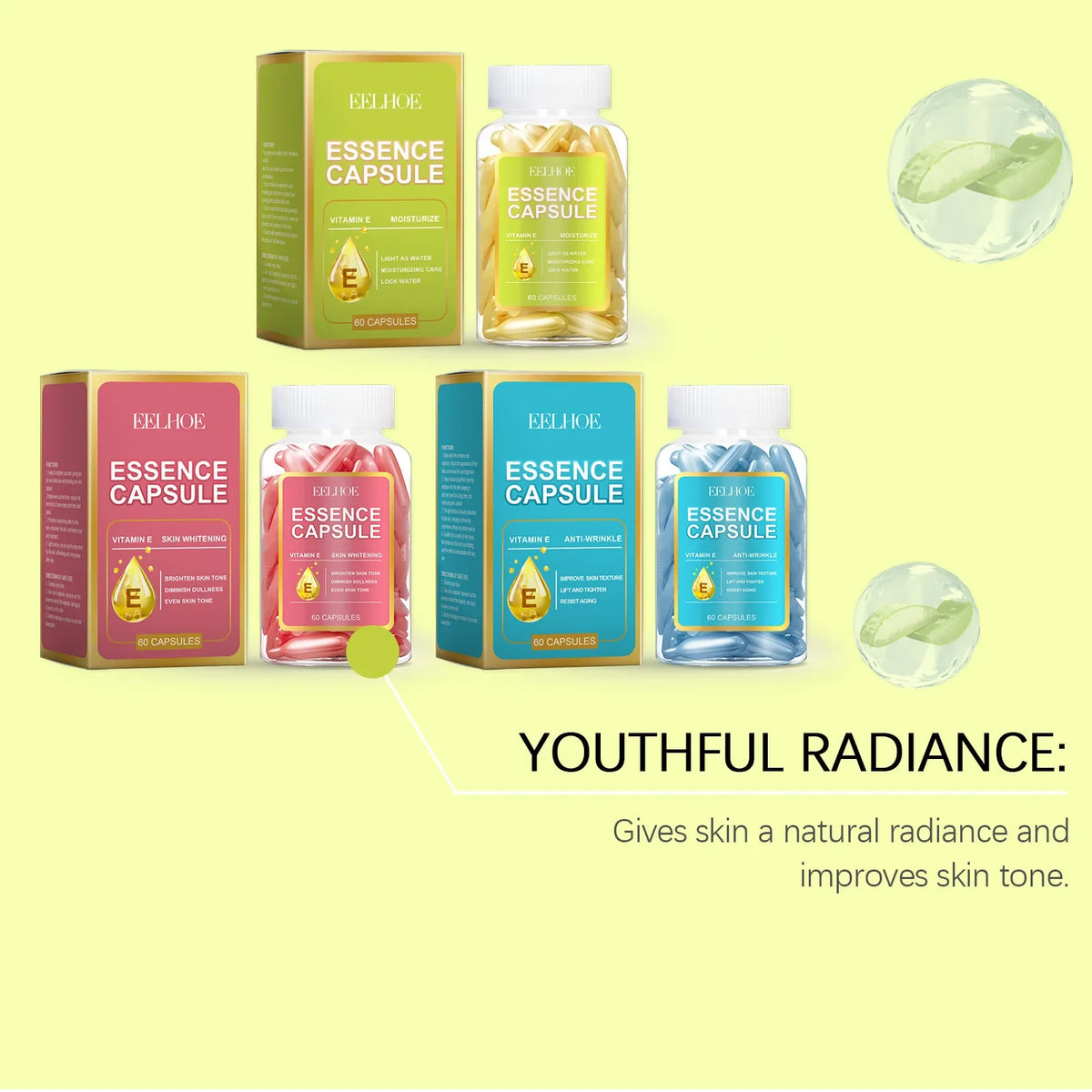 EELHOE Brightening Face Serum Capsules | Vitamin E, 60 pcs