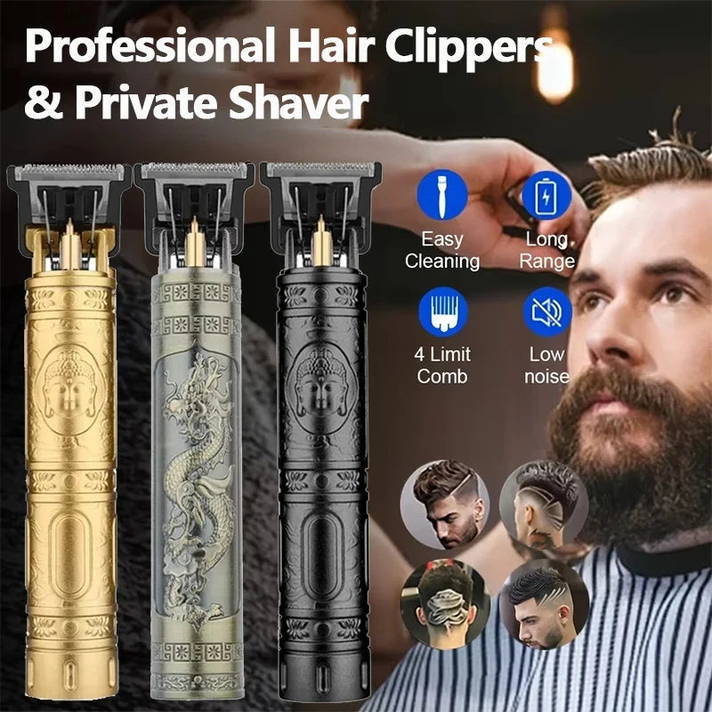 Men's T9 Vintage Carving Hair Clipper Portable USB Cleaning Barber
