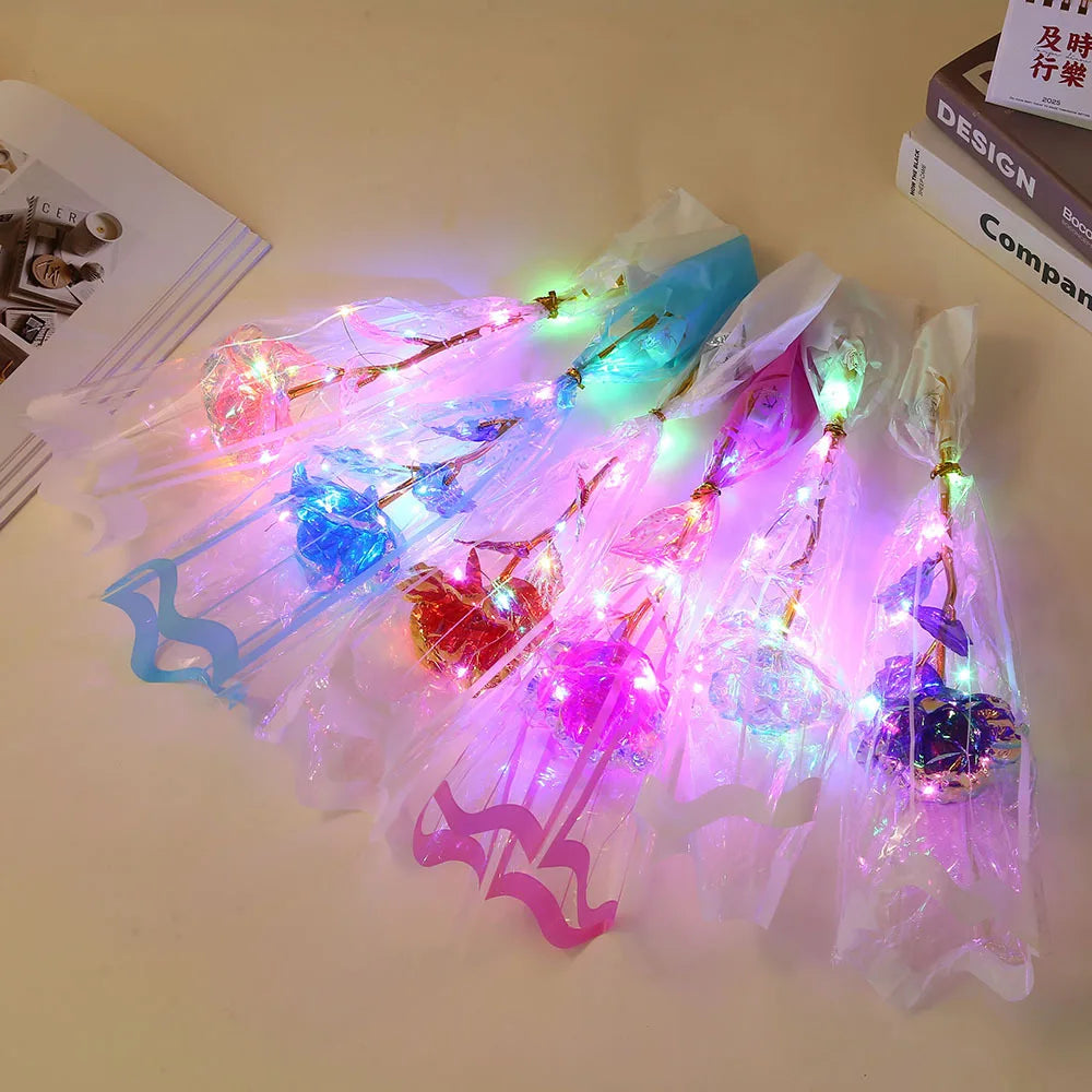 LED Gold Foil Rose Bag Valentine's Day Mother's Teacher's Artificial
