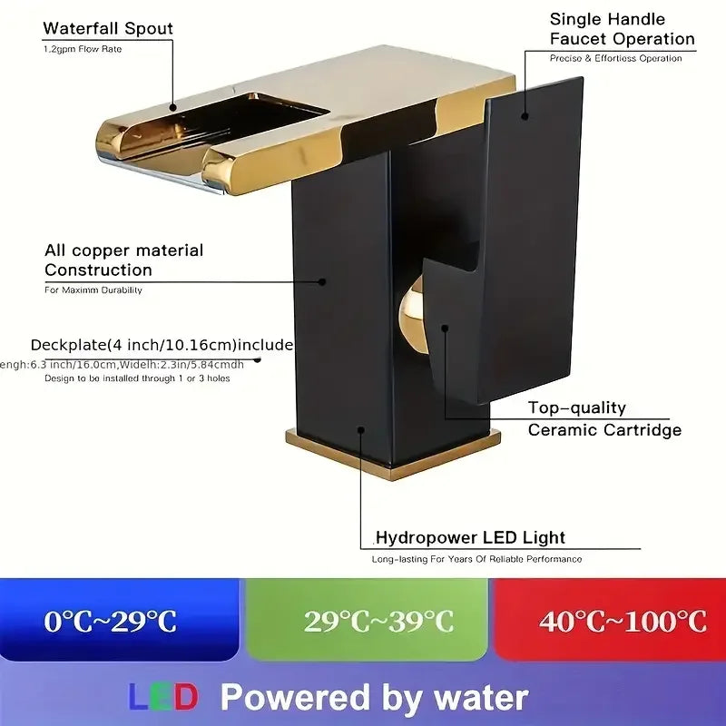 Thermal Color-Changing Waterfall Bathroom Faucet | Dual Handle