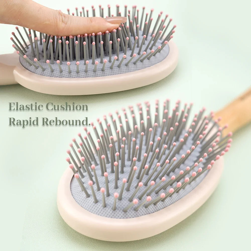 Natural Wood Air Cushion Hair Brush – Soft Nylon Detangling