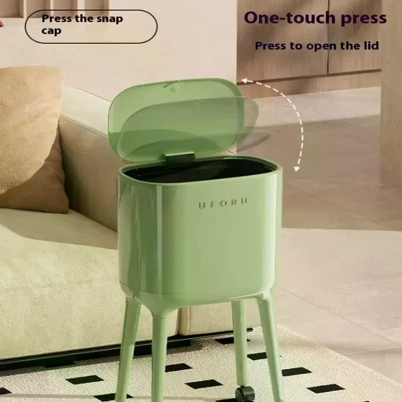 High-Leg Press-to-Open Trash Can – Large Oval Kitchen Bin