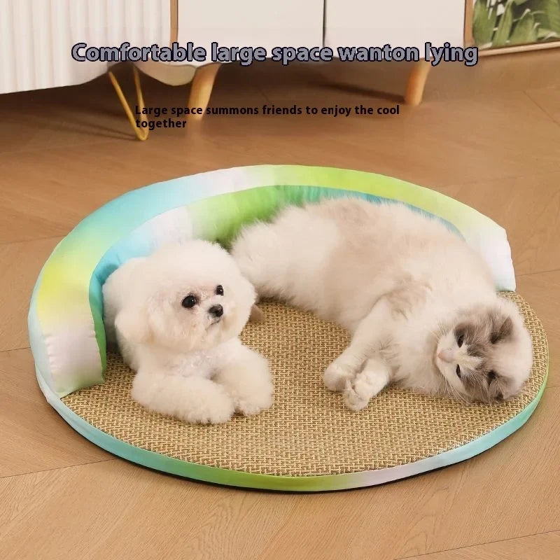 Summer Cooling Pet Bed Detachable Rattan Mat Ice Silk Cat Dog All
