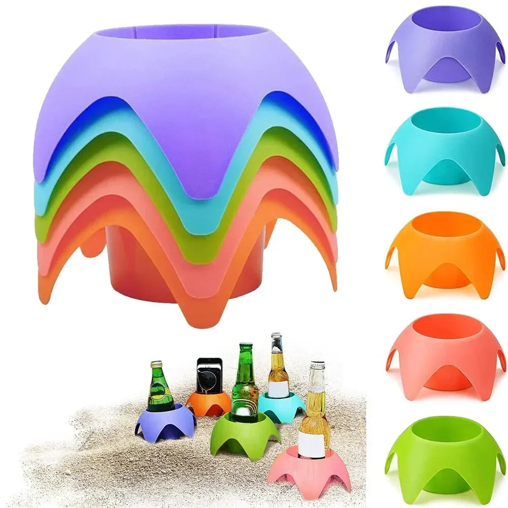 Beach Sand Cup Holders with 5 Stackable Cups | Beach Essentials