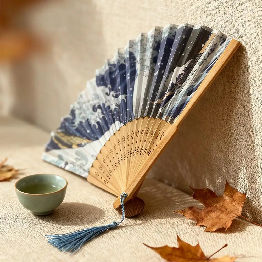 Chinese Handmade Bamboo Silk Folding Fan – 1 or 2 Pack