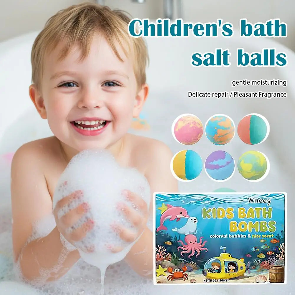 Kids Colorful Bath Bombs – 6 Fizzy Spa Balls Gift Set for Toddlers