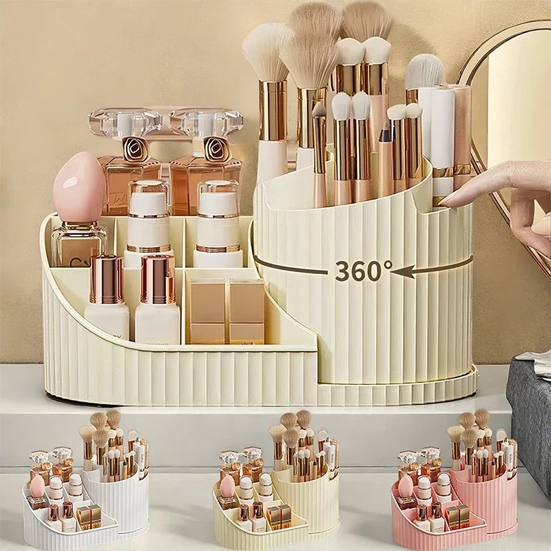 360° Rotating Makeup Organizer with Brush Holder | Large