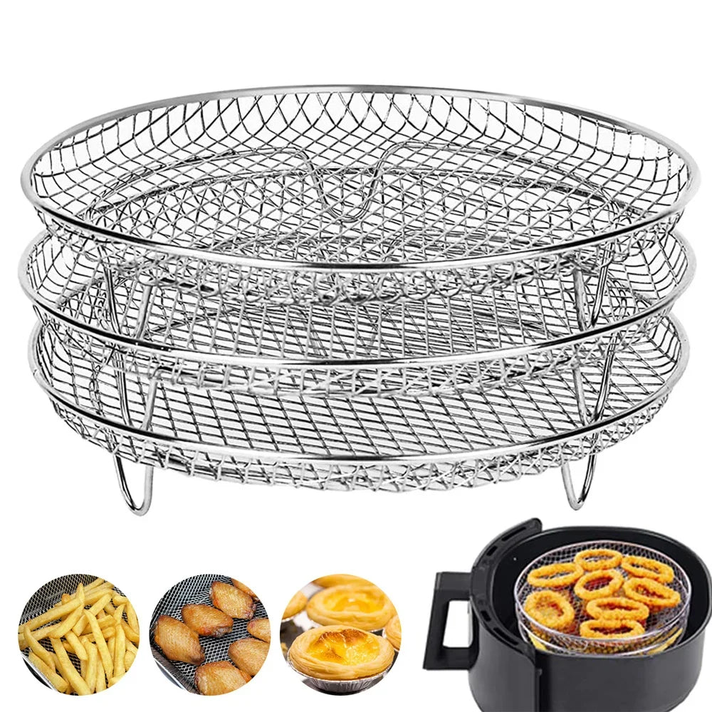 3-layers Air Fryer Rack Stainless Steel Stackable Grid Grilling