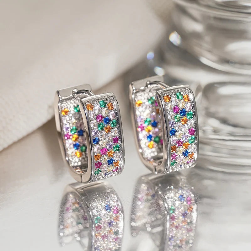 Huitan Women's Colorful CZ Hoop Earrings | Sparkling Fashion