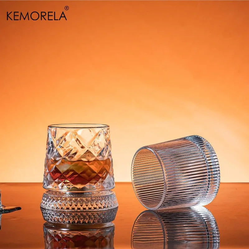 KEMORELA 300ml Spinning Whiskey Glasses Set of 2 | Bar Gift