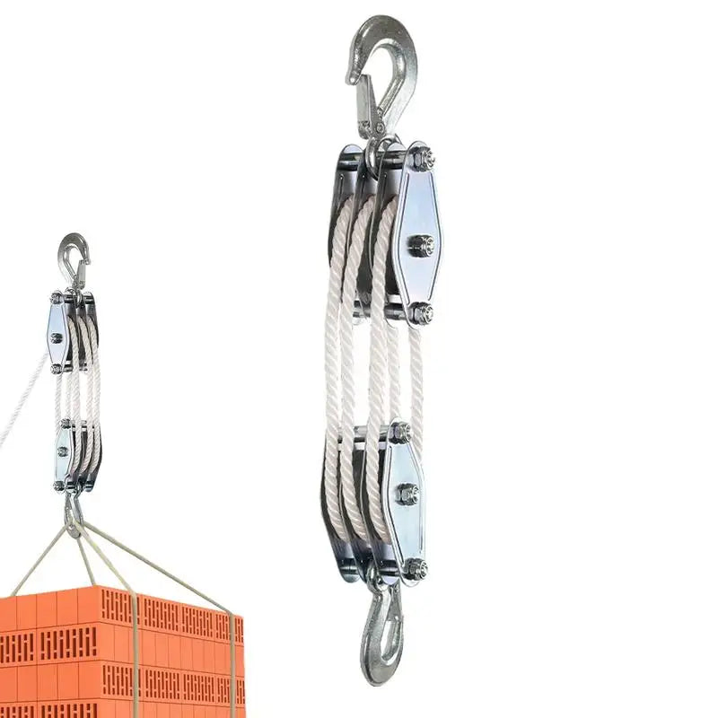 Block Tackle Pulley System Rope Hoist 6 1 Lifting Power 2200 Lbs