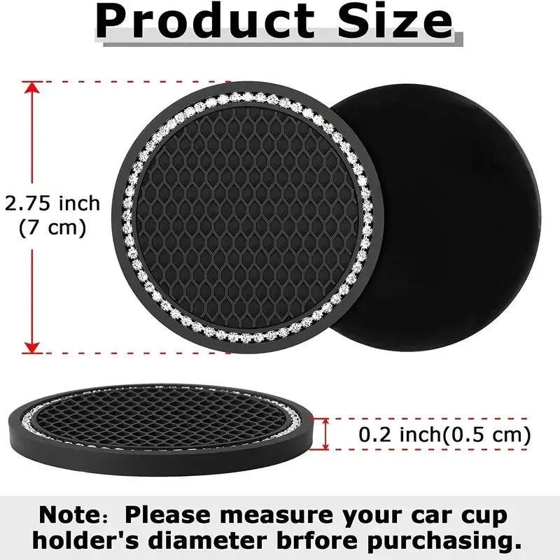 4-Pack Crystal Rhinestone Car Cup Mats Anti-slip Heat Resistant Easy