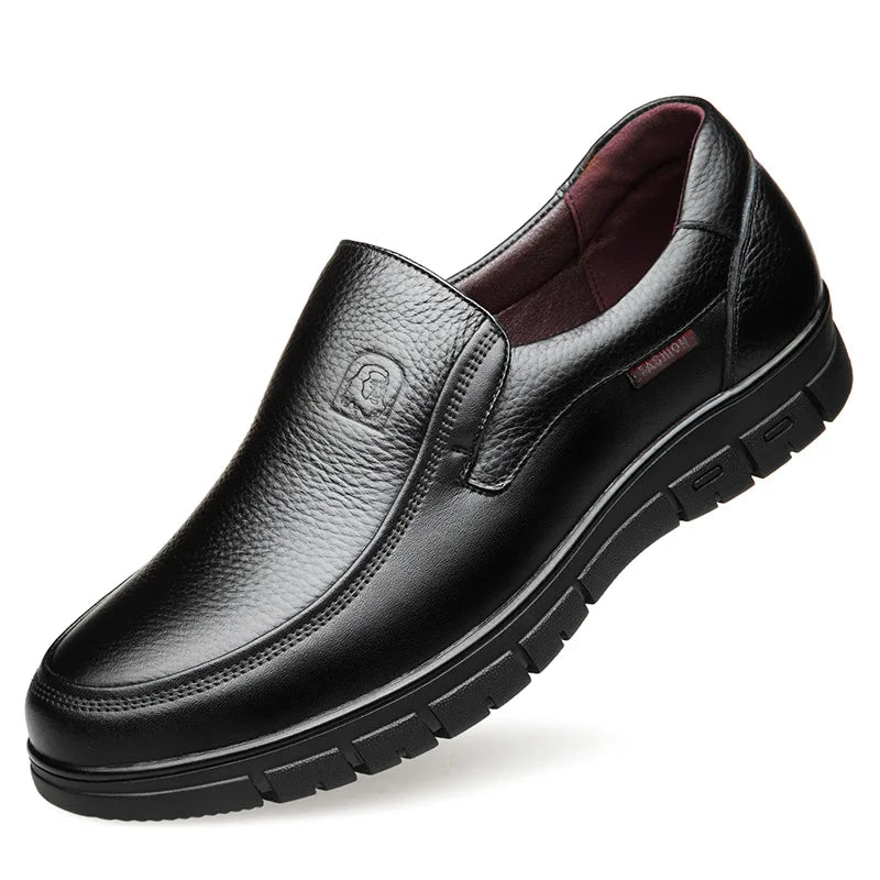 Men's Genuine Leather Slip-On Loafers – Soft Sole Casual Shoes