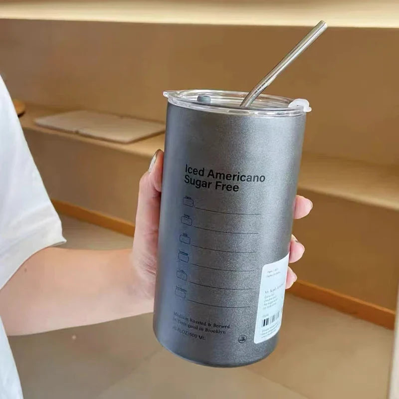 600ml Vacuum Insulated Coffee Mug – Stainless Steel with Straw