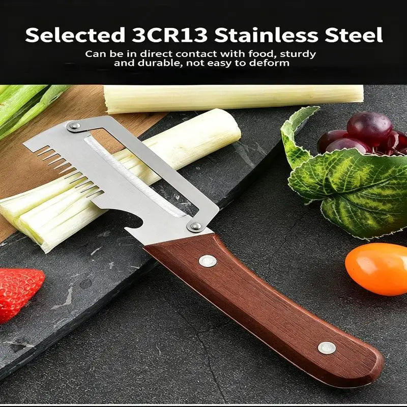 3-in-1 Stainless Steel Vegetable Peeler with Wooden Handle