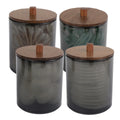 Cotton Swab Holder Black Cups Walnut Stained Wood Lids Pill Jar