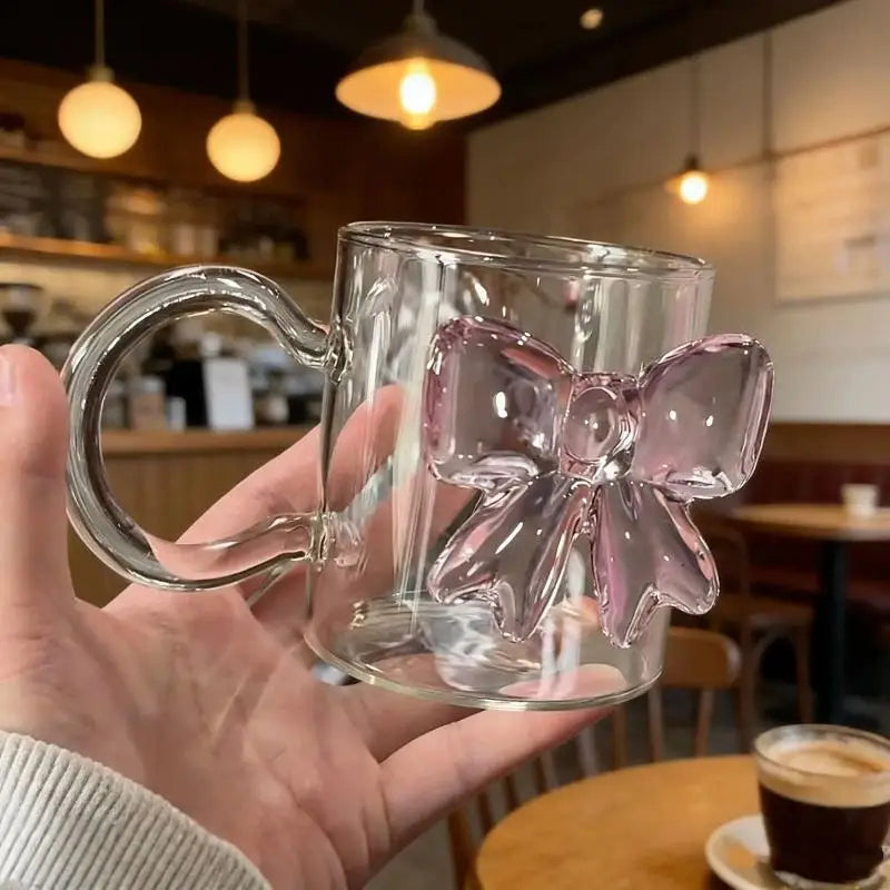 Pink Bow Glass Cup – Borosilicate Dessert & Ice Cream Bowl