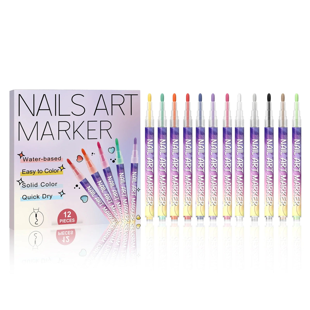 12pc Nail Art Graffiti Pens – Waterproof Quick-Dry DIY Liner