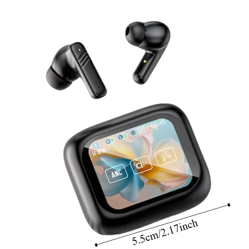 Bluetooth 5.4 ANC TWS Earbuds – Smart LCD Touch Screen