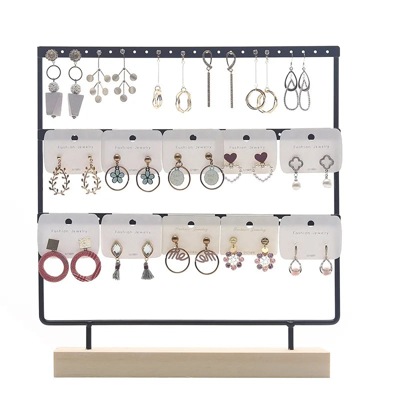Solid Wood Iron Earring Holder Rack – Multi-Tier Jewelry Display