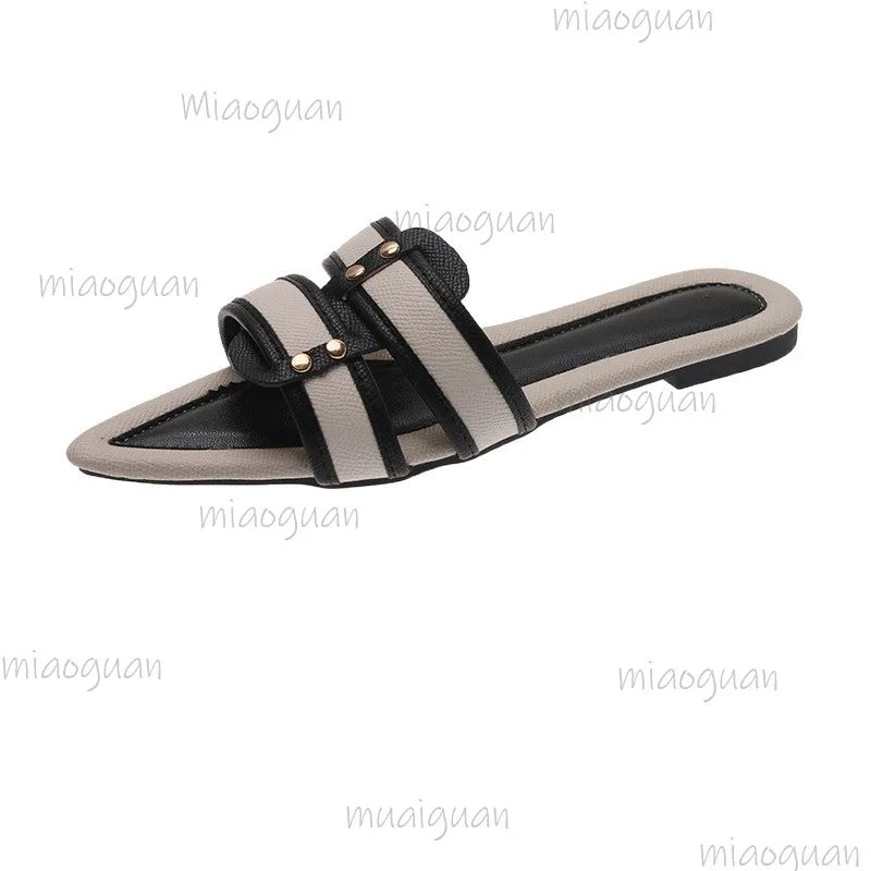 Retro Pointed Flat Sandals for Women – Belt Buckle Summer Slippers
