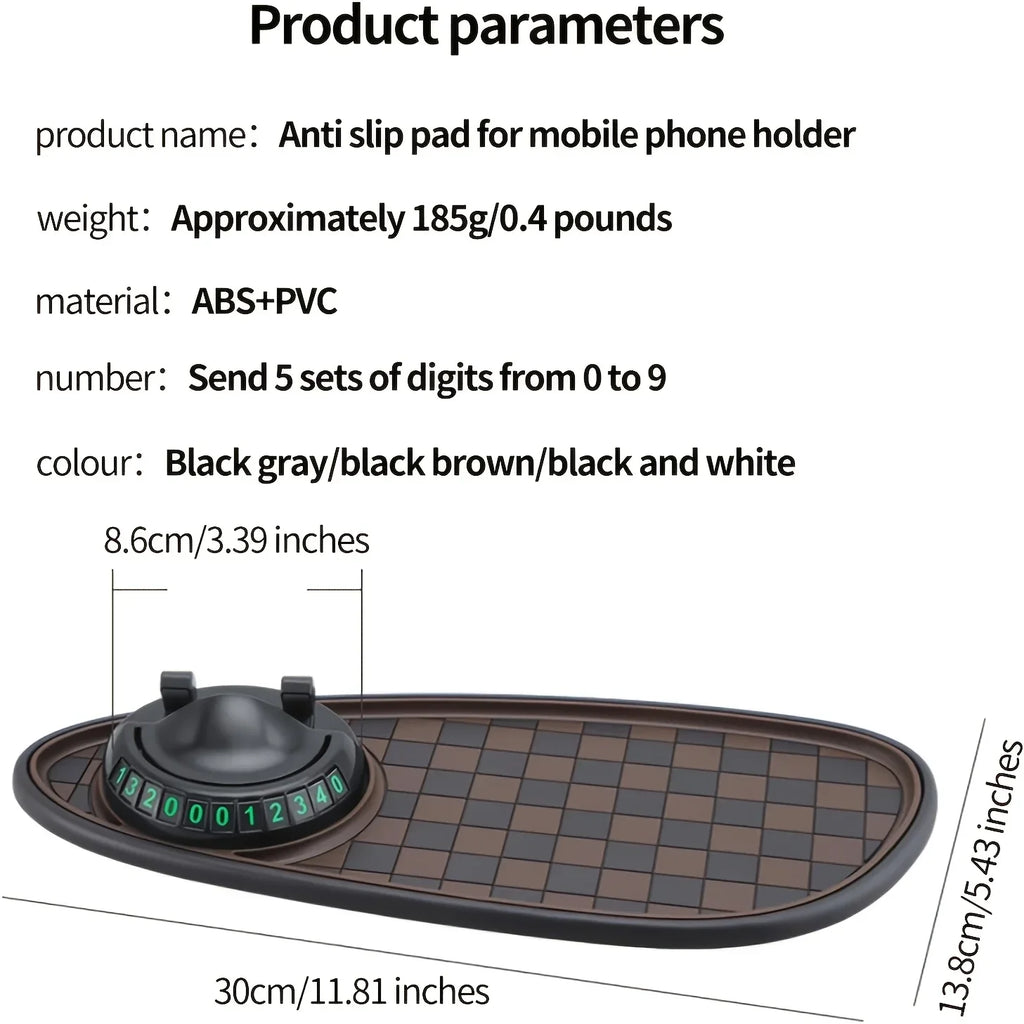Car Dashboard Anti-Slip Mat Phone Holder & Parking Number Pad