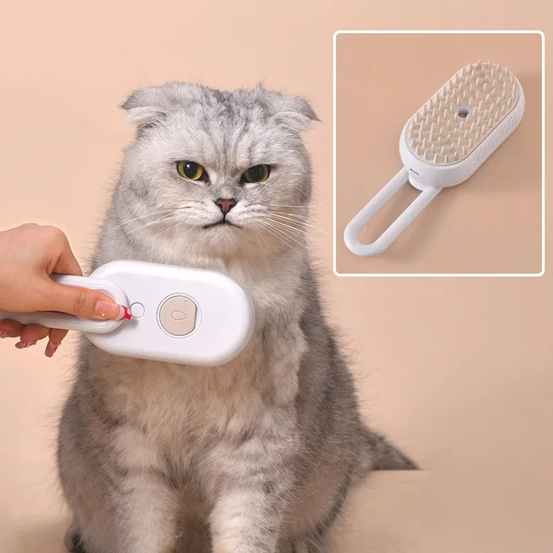 3-in-1 USB Steam Pet Brush | Cat & Dog Grooming Comb