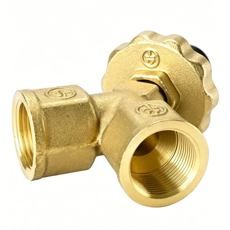 Brass 2-Way Y Garden Hose Splitter with Solid Handle