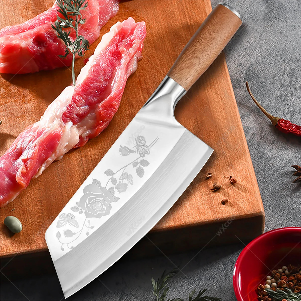 WXCOO 7.8" Chinese Cleaver | 5Cr15 Steel Chef & Butcher Knife