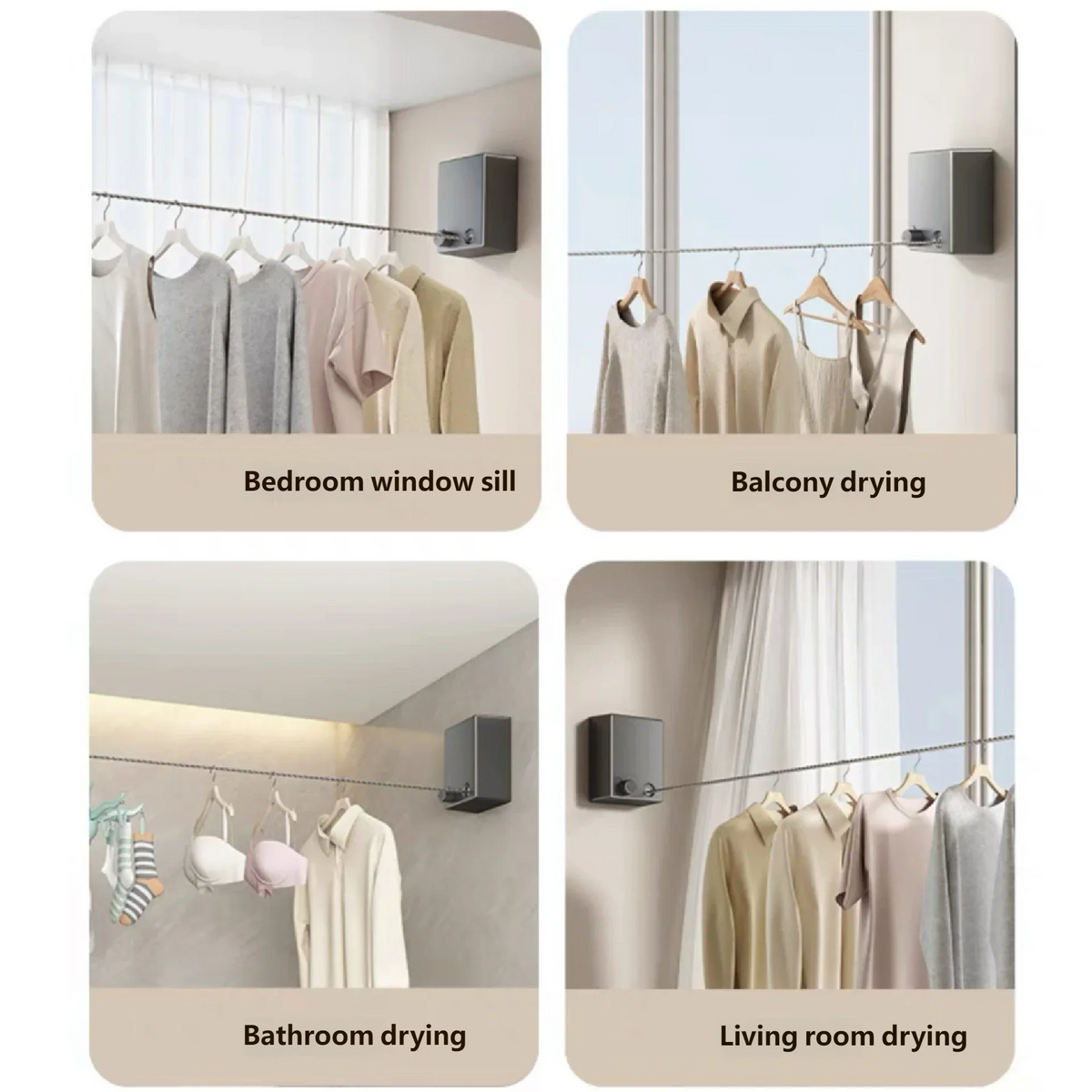 Retractable Clothesline Wall-Mount Space-Saving Drying Rack