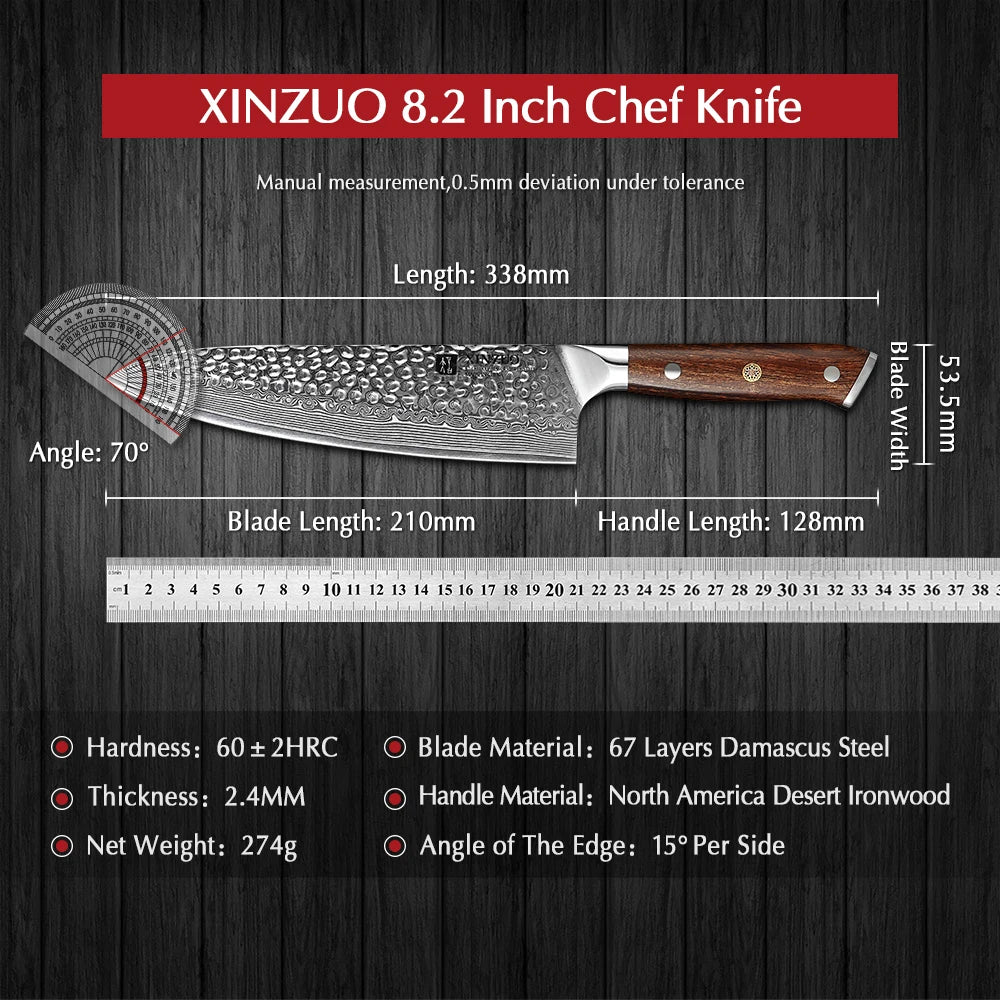 XINZUO 8.2" Damascus Steel Gyuto Chef Knife – Desert Ironwood