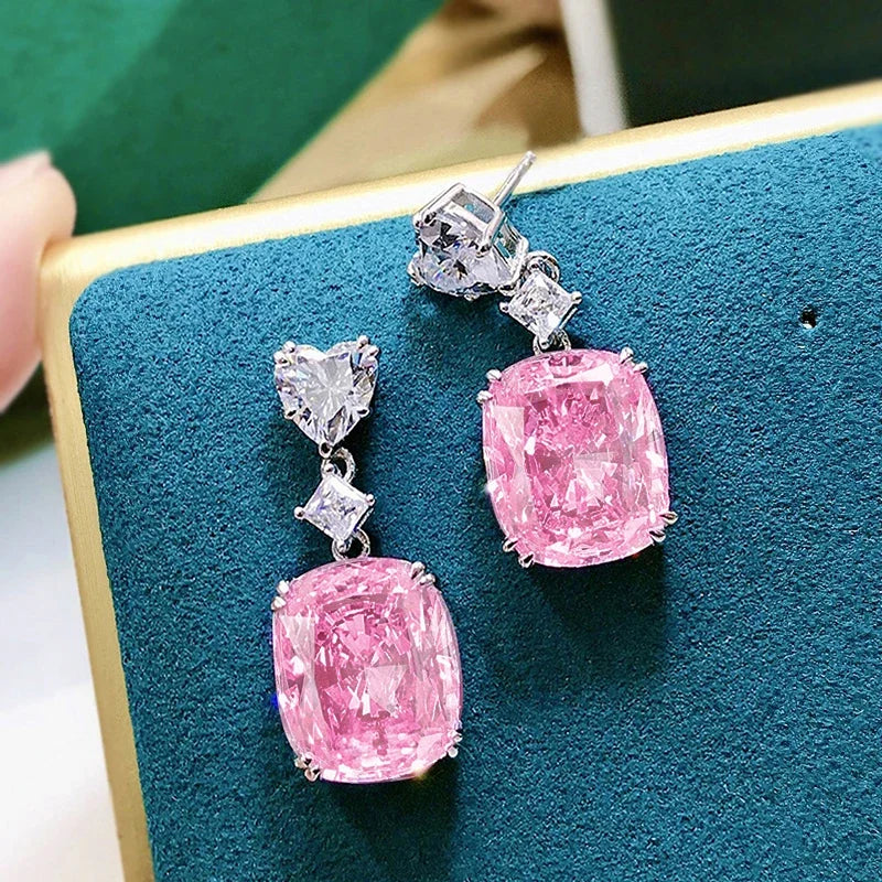 Huitan Pink Cubic Zirconia Drop Earrings | Wedding Party Jewelry