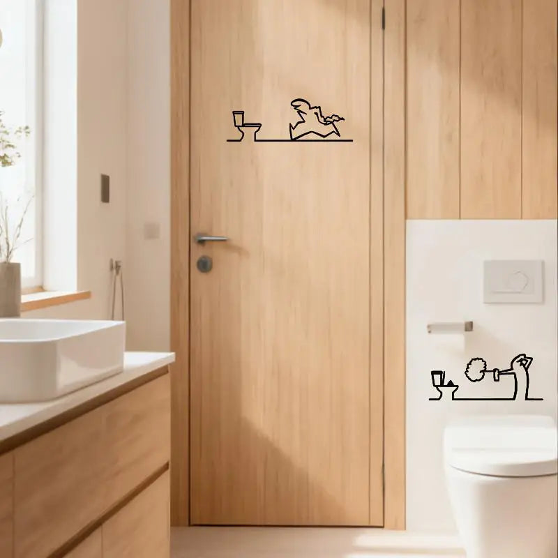 Minimalist Metal Bathroom Sign – Toilet & Shower Wall Decor