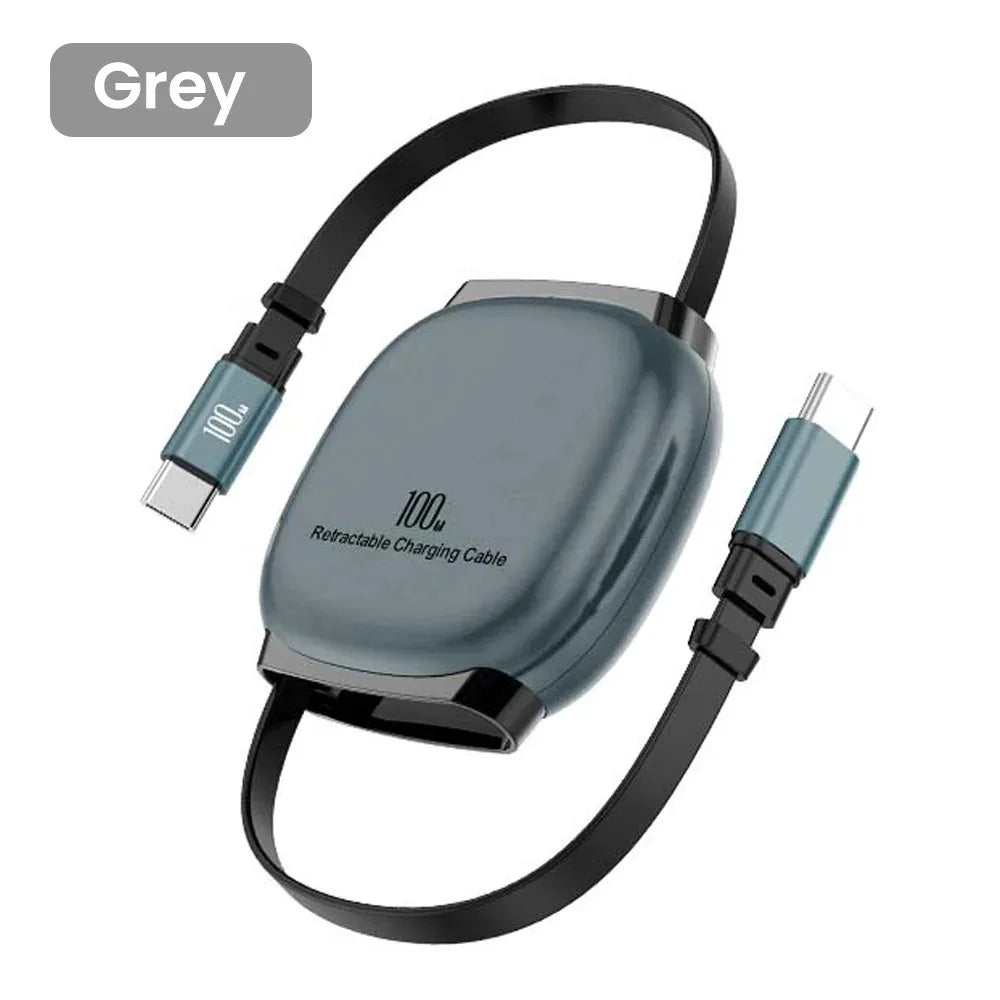 100W Retractable USB-C to USB-C Fast Charging Cable – 1M
