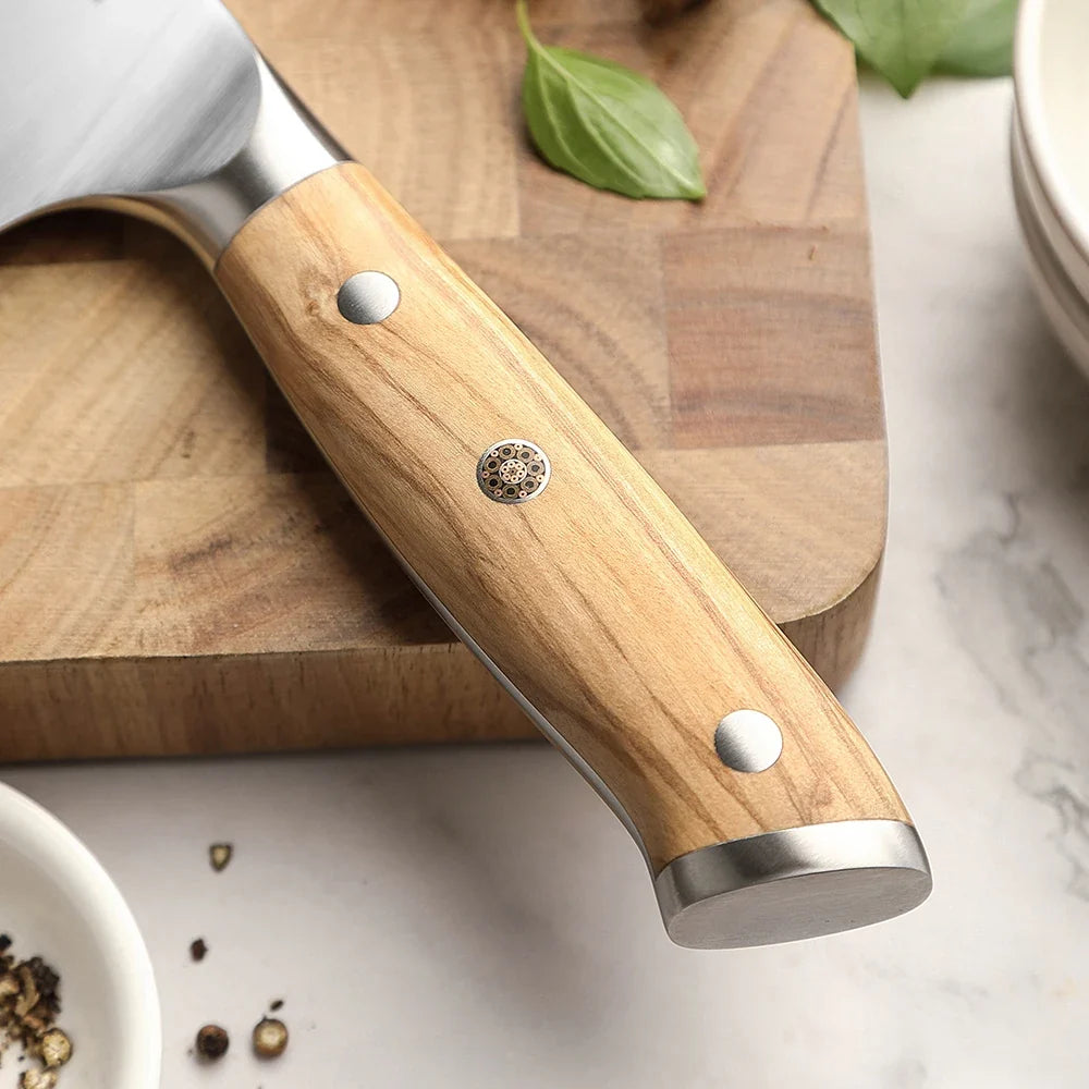 XINZUO German Steel Chef & Utility Knife Set – Olive Wood Handle