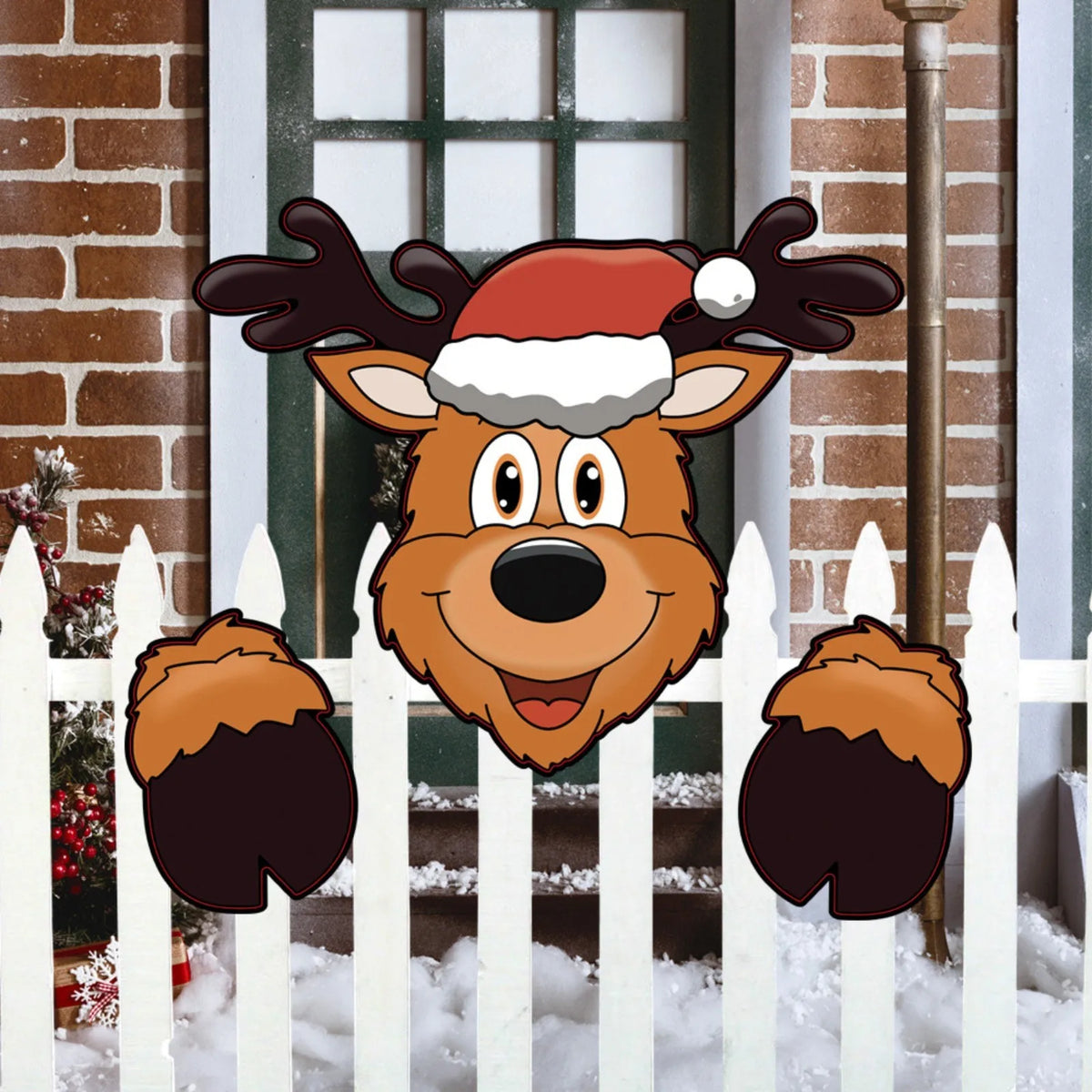 Santa Claus Fence Peeks Christmas Outdoor Decoration Set