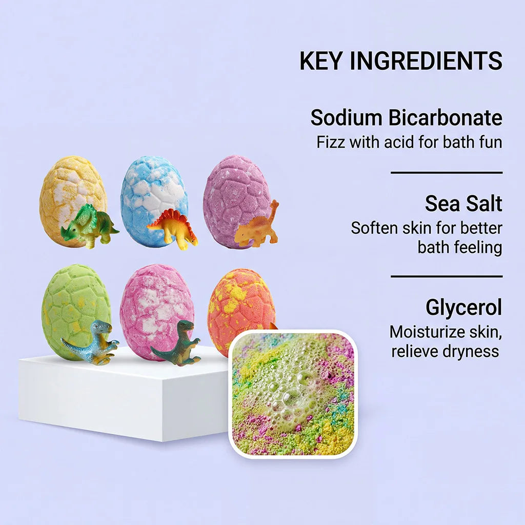 Dinosaur Egg Bath Bombs with Surprise Toys – 6-Pack Kids Gift