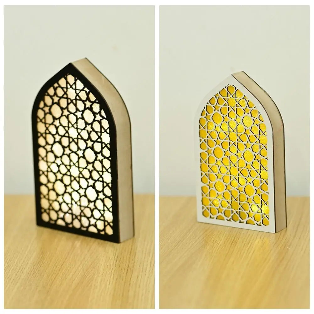Eid LED House Night Light Ornament | Moon Carved Wooden Decor
