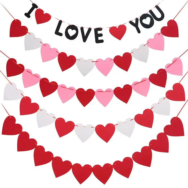 Valentine Hanging Banner Garland Bunting Red Love Heart Paper Door