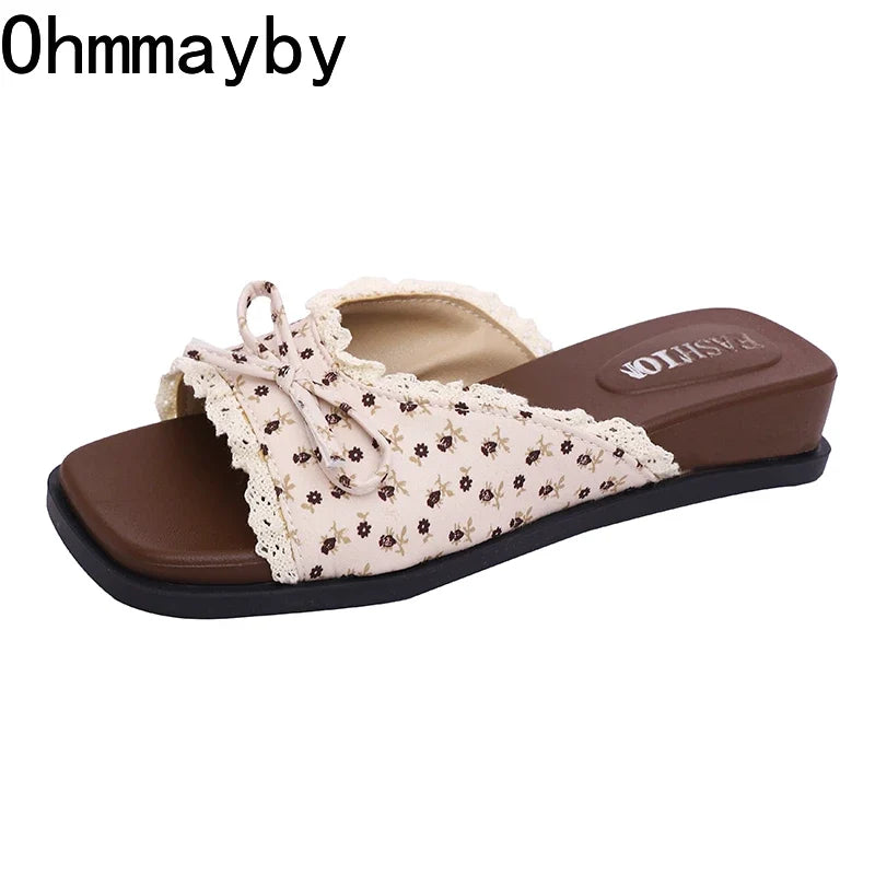 Women's Butterfly-Knot Wedge Slides – Open Toe Summer Sandals