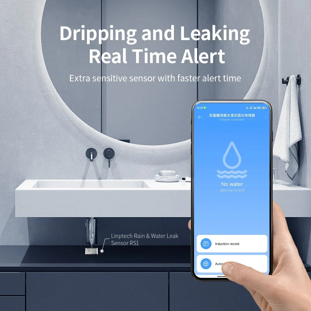 Linptech Bluetooth Water Leak Sensor RS1 Flood Rain Detector IPX7