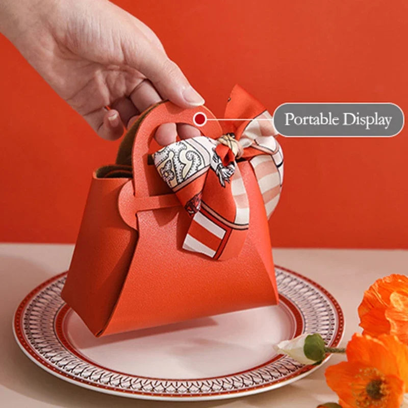 Leather Bags Bow Ribbon Packaging Bag Wedding Favour Distributions