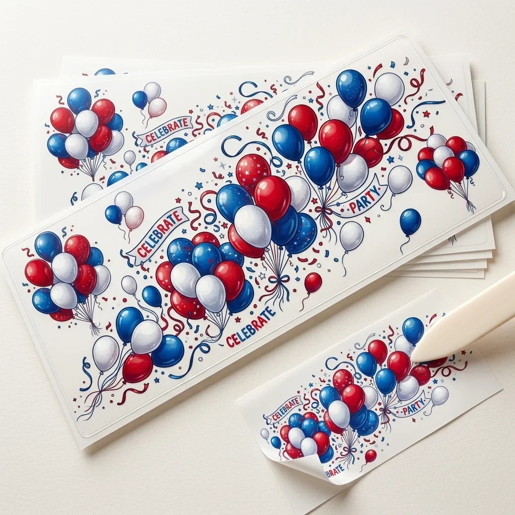 Patriotic Red White Blue Balloon UV DTF Sticker | 16oz Cup Decal