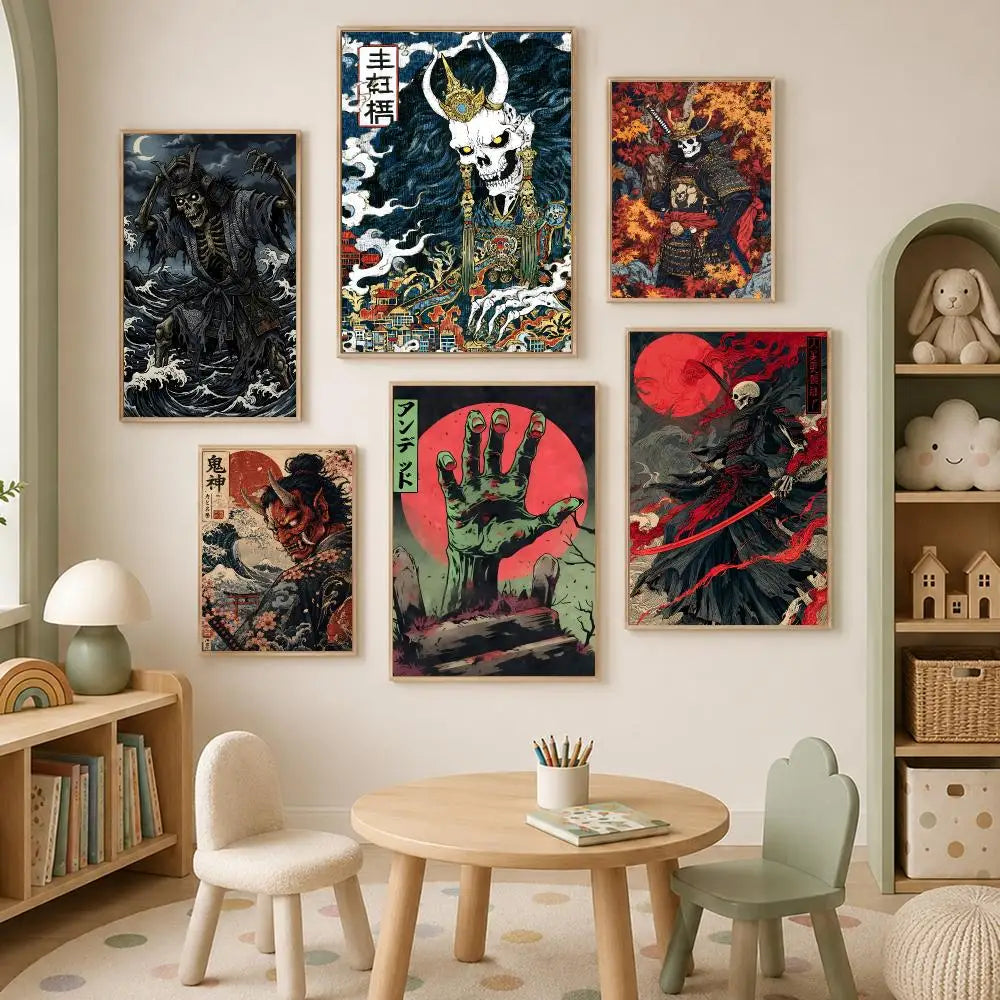 Japanese Rising Skeletons Self-Stick Wall Art Poster – HD Waterproof